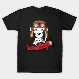 Cute dalmatian is in a vintage plane T-Shirt